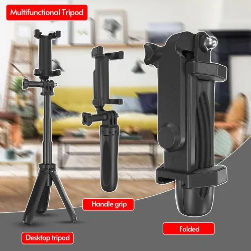 Vista 7 de Andoer Mini trípode de escritorio plegable portátil con 3 secciones extensible ajustable longitud del clip para teléfono inteligente Vlog grabación