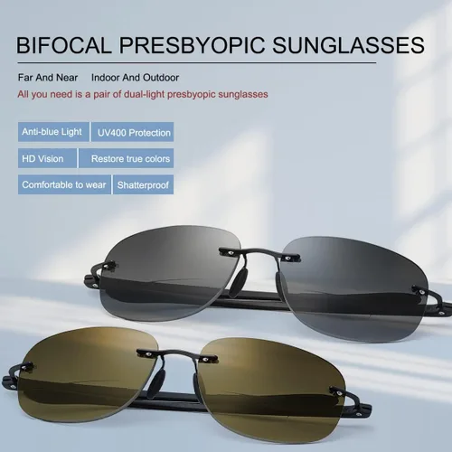 Vista 2 de MIRYEA 2 pares de lentes de lectura bifocales sin montura con protección UV, anti bloqueo de luz azul, lectores solares para hombres y mujeres