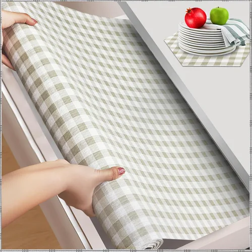 Vista 17 de Beautysaid Revestimiento de estante y cajón para armario de cocina, papel antideslizante no adhesivo, impermeable, lavable, grueso para tocador