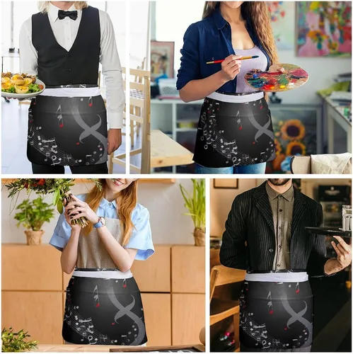 Vista 5 de Server Aprons with 3 Pockets Waist Apron Waterproof Half Apron Short Cooking Aprons Bib