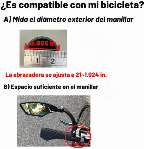 Vista 2 de Hafny Nuevo espejo de bicicleta para manillar, HD resistente a explosiones, cristal transparente seguro, espejo retrovisor giratorio ajustable