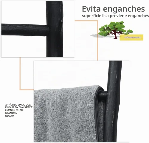 Vista 5 de FUIN - Escalera decorativa de madera maciza rústica de 6 pies, color negro