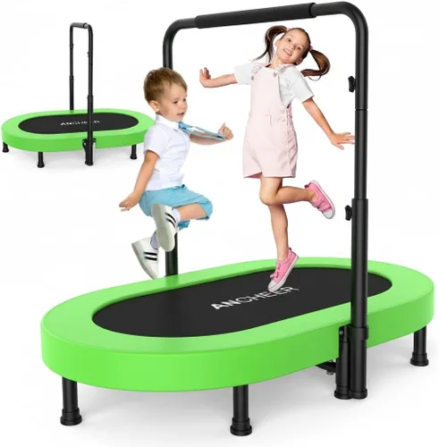 Vista 15 de ANCHEER Mini trampolín doble de 56 pulgadas para niños, mini rebote con mango ajustable de 5 niveles, trampolín para padres e hijos para niños