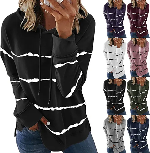 Vista 2 de shlutesoy - Sudadera con capucha para mujer, manga larga, diseño de rayas, color verde