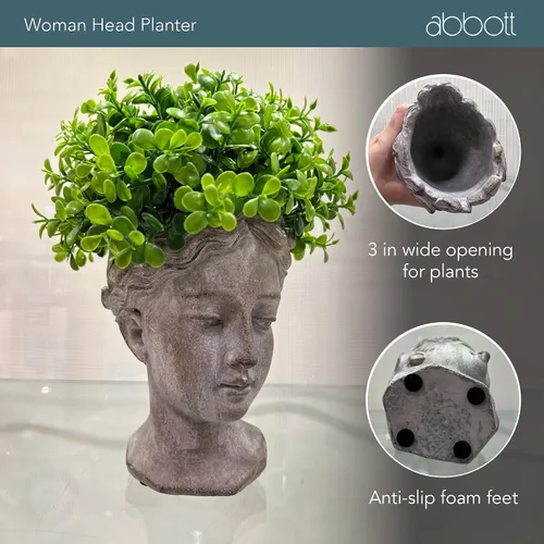Vista 3 de Colección Abbott - Maceta de cabeza de diosa - Maceta de cemento extra pequeña para interior y exterior - Estatua de cabeza de mujer griega para Gris