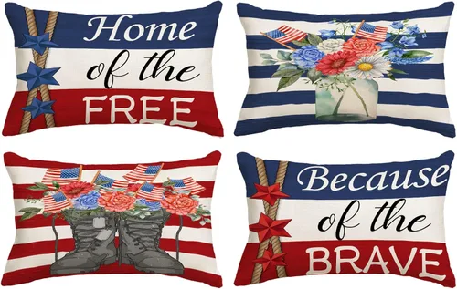 Vista 19 de YeeJu Juego de 4 fundas de almohada patrióticas de 12 x 12 pulgadas, fundas de almohada para el 4 de julio, fundas de almohada para decoración