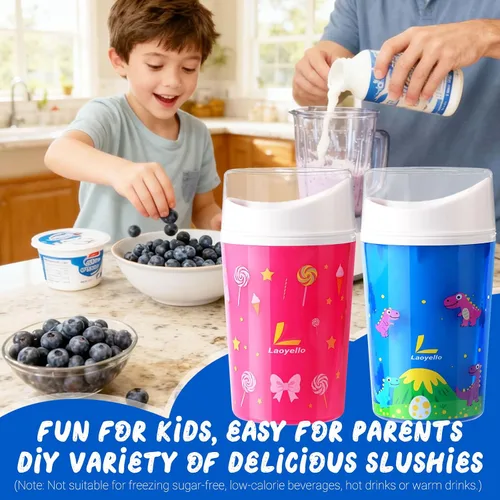 Vista 4 de Slushie Taza mágica - Tazas de batido portátiles congeladas rápidas para hacer tú mismo helado casero con cuchara de tapa para niños, familia