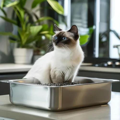 Vista 7 de Caja de arena de acero inoxidable para gatos grandes, acero inoxidable pequeño, caja de arena de metal grande para gatos, fácil de limpiar.
