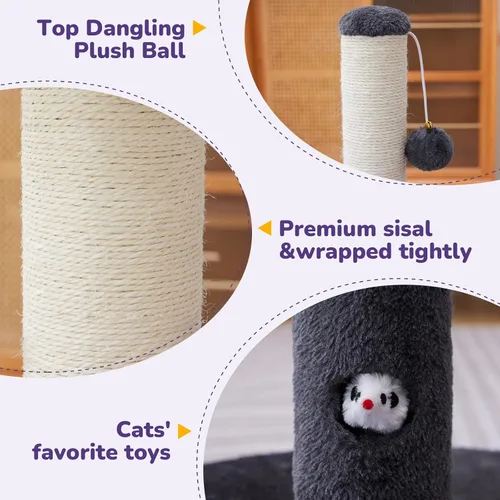 Vista 3 de Woochpet Poste rascador de gatos de 33 pulgadas de alto para adultos, poste rascador grande resistente con bola colgante con divertido agujero