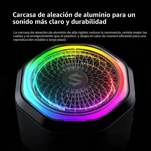 Vista 6 de Black Shark Altavoz Bluetooth magnético, mini altavoz inalámbrico portátil con carcasa de aleación de aluminio, luces RGB, emparejamiento TWS