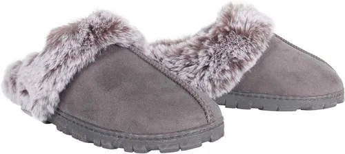 Vista 12 de Jessica Simpson - Zueco de piel sintética para mujer pantuflas cómodas y peludas para interiores con espuma viscoelástica