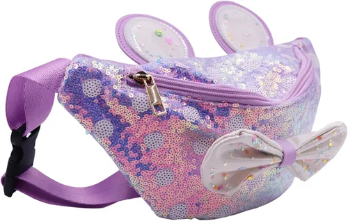 Vista 3 de Riñonera con lentejuelas con purpurina para niñas, cinturón ajustable, lindo gato, deportivo, bolsa de viaje para niños y adolescentes