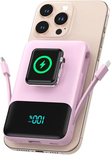 Vista 15 de Cargador portátil magnético para el iPhone, 10800mAh Power Bank Cables Negro