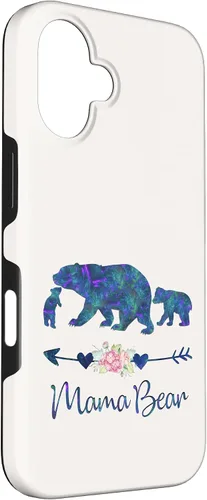 Vista 3 de Teal Blue Purple Floral Mama Bear and Two Cubs White Case for iPhone 16