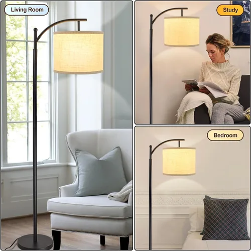 Vista 3 de DLLT - Lámpara de pie de arco moderna, lámpara de pie de granja con pantalla de linterna, luz de lectura alta industrial para dormitorio, sala