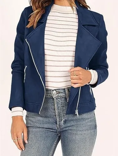 Vista 2 de ONDIAN Womens Motorcycle Jacket Long Sleeve Zip Up Pockets Short Coat Outerwear For Women Crop Cropped Slim Biker Jackets