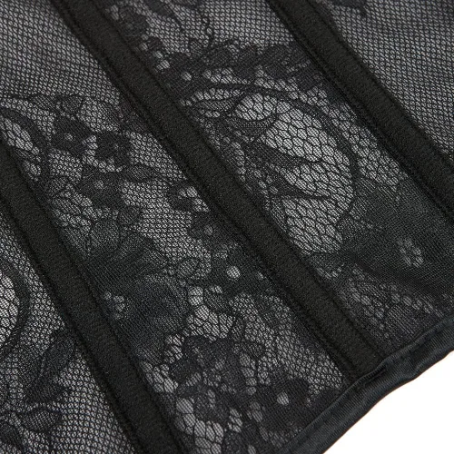Vista 5 de SHYMMUO Womens Black Underbust Corset Satin Boned Waist Training Cincher Lace Corset Lingerie Set