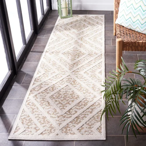 Vista 2 de SAFAVIEH Alfombra lavable para exteriores Global Collection – Alfombra de pasillo de 2.2 x 8 pies, beige claro y marrón, no desprende pelusa y fácil