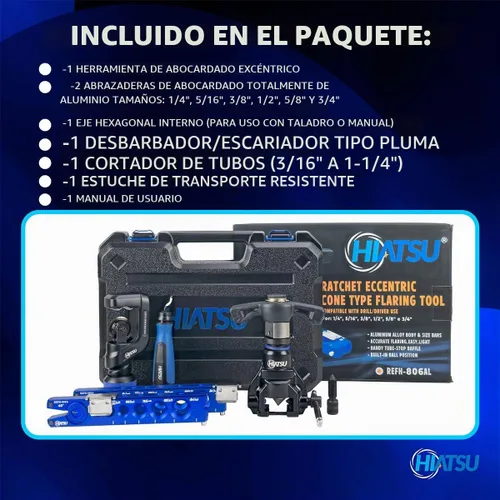 Vista 8 de Hiatsu Kit de herramientas de abocinación excéntrica con trinquete, compatible con taladros, tubo de cobre de 1/4 a 3/4 pulgadas, construcción