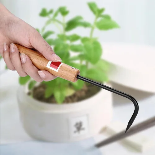 Vista 8 de Escardadora, herramienta de deshierbe de jardín de metal con mango de madera, mini extractor de malezas cultivador para excavar bordes plantación