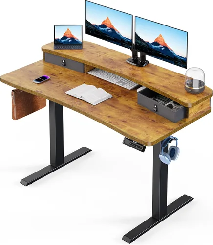 Vista 19 de HUANUO - Escritorio eléctrico de pie de 32 x 21 pulgadas con 2 cajones, compatible con montaje con abrazadera en C, escritorio de computadora