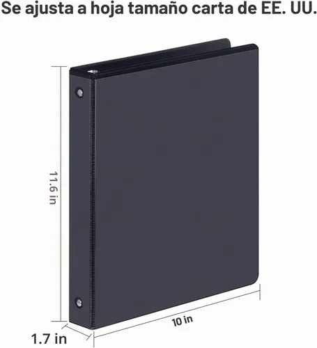 Vista 2 de Carpeta de 3 anillos de 2.5 cm, ViVin - Carpeta de anillos redondos de 1 pulgada resistente con 2 bolsillos interiores, cubierta de vista Negro