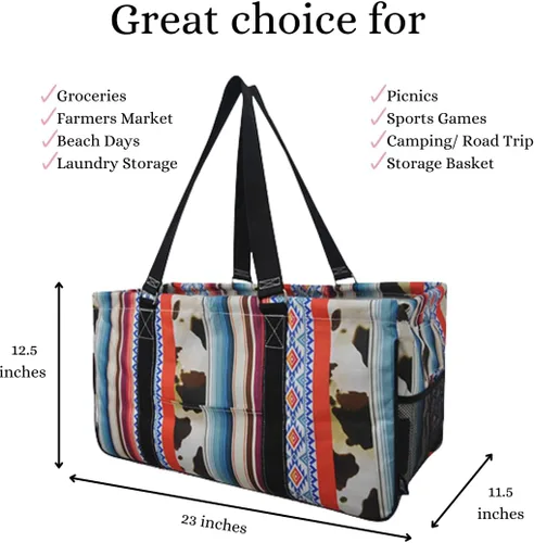 Vista 507 de NGIL Bolsa de comestibles reutilizable extra grande plegable de gran tamaño para comestibles, almacenamiento, picnic, playa, Estampado