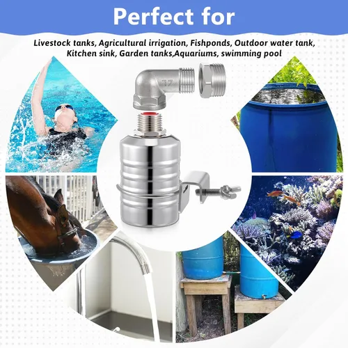 Vista 7 de Válvula de flotador de acero inoxidable 304 con control automático de nivel de agua, válvula de flotador de 1/2 a 3/4 pulgadas con cierre automático