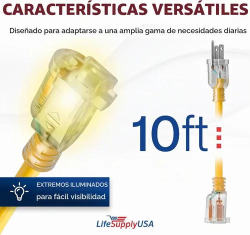 Vista 6 de Cable de extensión SJT de 12/3 300 V con luz LED para uso en interiores y exteriores con enchufe con iluminación LED Amarillo