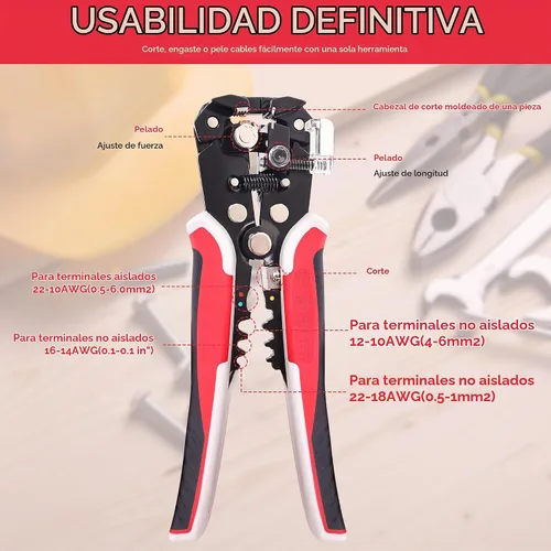 Vista 2 de Juego de herramientas para pelacables de 201 piezas, herramienta automática autoajustable de 8 pulgadas para AWG 10-24, pelacables automático 3