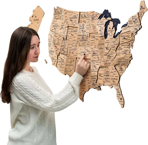 Vista 16 de Enjoy The Wood Wooden USA Mapa visitado Lugares visitados (pequeño, nogal oscuro)