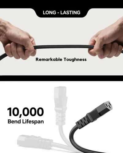 Vista 7 de Cable de alimentación universal de CA resistente con certificación UL 14 AWG 15A 125V (14/3 SJT) Cable de repuesto NEMA 5-15P a IEC C13 (6 pies)
