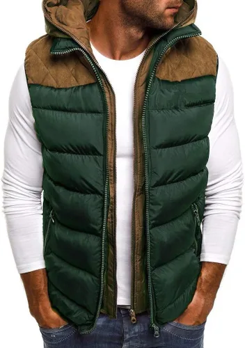 Vista 42 de WENKOMG1 Chaleco con capucha con doble cremallera para hombre, abrigo de color sólido, abrigo cálido y grueso, sin mangas, chaqueta suelta
