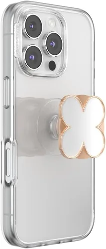 Vista 2 de PopSockets PopTop, agarre adhesivo para teléfono con parte superior intercambiable, esmalte - trébol oro rosa