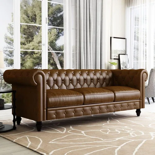 Vista 4 de WILLIAMSPACE Sofá Chesterfield de 88.2 pulgadas para sala de estar, sofás de 3 plazas tapizado de poliuretano para apartamento de oficina