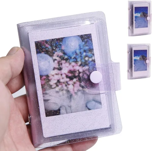 Vista 9 de Paquete de 2 mini álbumes de fotos holográficos de 64 bolsillos, soporte portátil para tarjetas fotográficas Kpop para Fujifilm Instax Mini