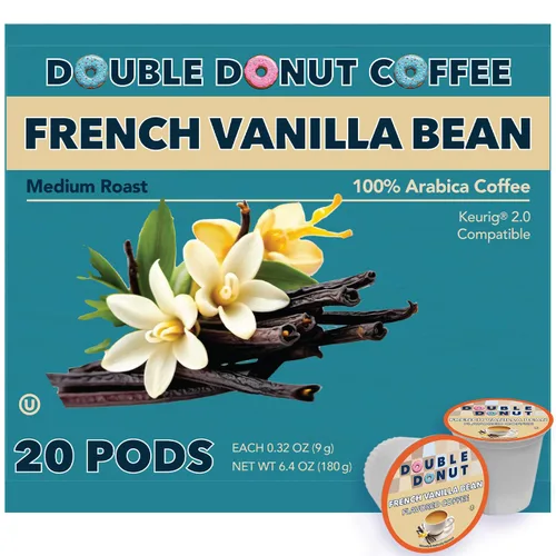 Vista 50 de Double Donut Coffee Cápsulas de Café Half Caff, Cápsulas de Café de Media Cafeína de Porción Individual para Cafeteras Keurig K Cup, Tostado Medio