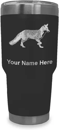 Vista 30 de LaserGram Vaso aislado al vacío de 20 onzas, zorro, grabado personalizado incluido (negro)