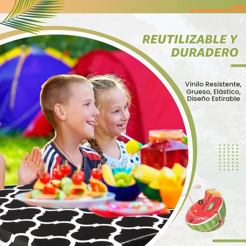 Vista 7 de Moukeren Funda de mesa de picnic de 3 piezas para niños con fundas de banco, mantel ajustable para exteriores, vinilo impermeable, para camping