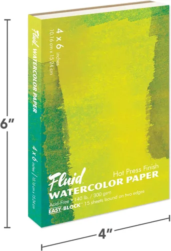 Vista 2 de Fluid Artist Bloque de acuarela, 140 libras (300 GSM) bloc de papel de prensa en caliente para pintura de acuarela y medios húmedos