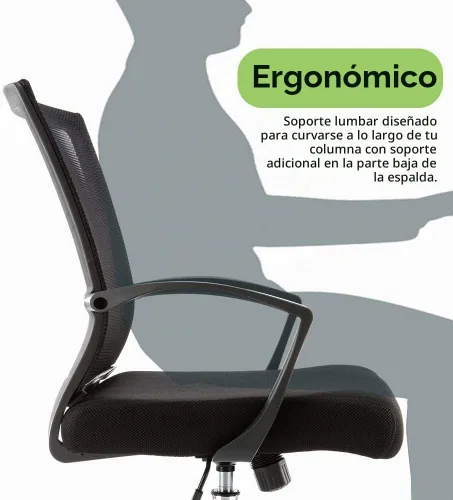 Vista 8 de Modern Home Zuna Silla de oficina con respaldo medio, respaldo ergonómico de malla con respaldo de malla (color blanco/negro)