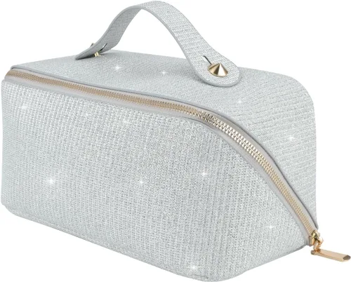 Vista 8 de KEYPOWER Bolsa de cosméticos de lentejuelas con purpurina de gran capacidad, bolsa de maquillaje de viaje, bolsa de aseo portátil brillante