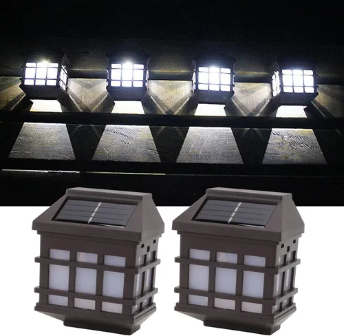 Vista 4 de Fafeicy 2 unids luz blanca LED solar luces de pared al aire libre impermeable panel lámpara de pared decorativa para patio jardín villa