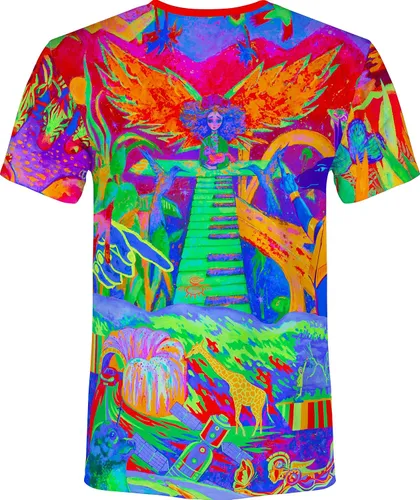 Vista 2 de aofmoka - Camiseta ultravioleta hecha a mano, reactiva a luz negra, con impresión decorativa