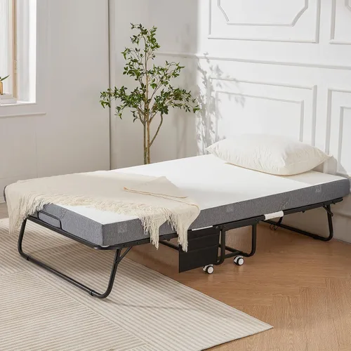 Vista 2 de MELLCOM Cama plegable grande de 75" x 46" con colchón, cama enrollable con colchón para adultos, colchón de espuma viscoelástica de 5 pulgadas