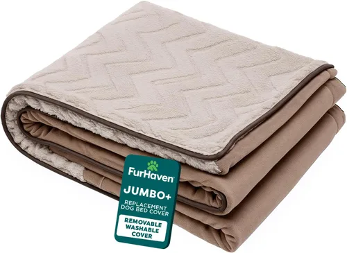 Vista 35 de Furhaven Funda de repuesto para cama de perro, estilo sofá, de pelo sintético y terciopelo, color salvia oscura, talla M