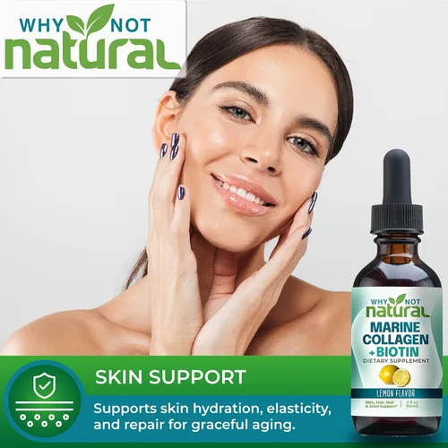Vista 5 de Why Not Natural Gotas líquidas complejas de vitamina B y colágeno líquido marino para cabello, piel y uñas