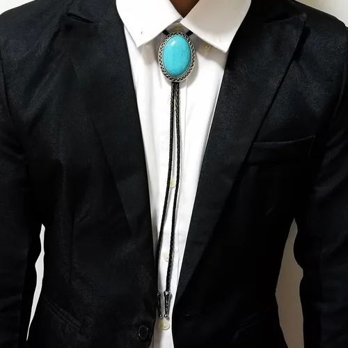 Vista 5 de SELOVO Genunie - Corbata de cuero estilo bolo nativo occidental con piedra