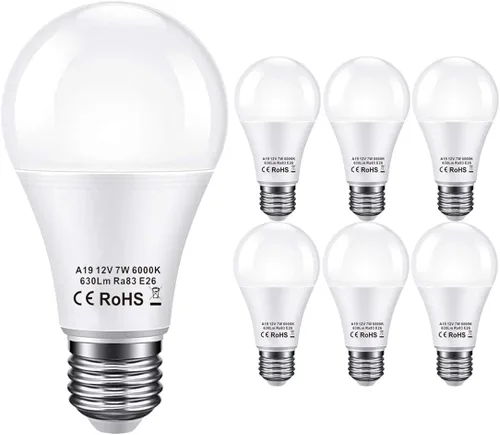 Vista 5 de BAYSHE Bombilla LED de 12 V, equivalente a 60 vatios, E26, 7 W, 630 lúmenes, 12 voltios, luces de bajo voltaje, CA/CC, 11-18 V, A19-12 voltios 2700K