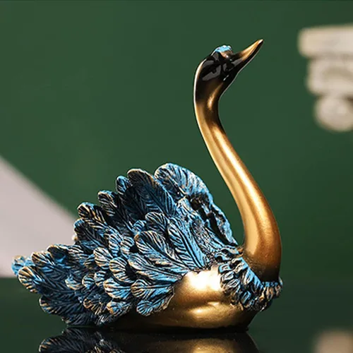 Vista 4 de TITA-DONG Escultura de cisne, estatua decorativa de cisne, mano de obra fina de resina, adorno moderno de cisne, parte inferior plana, pluma vívida